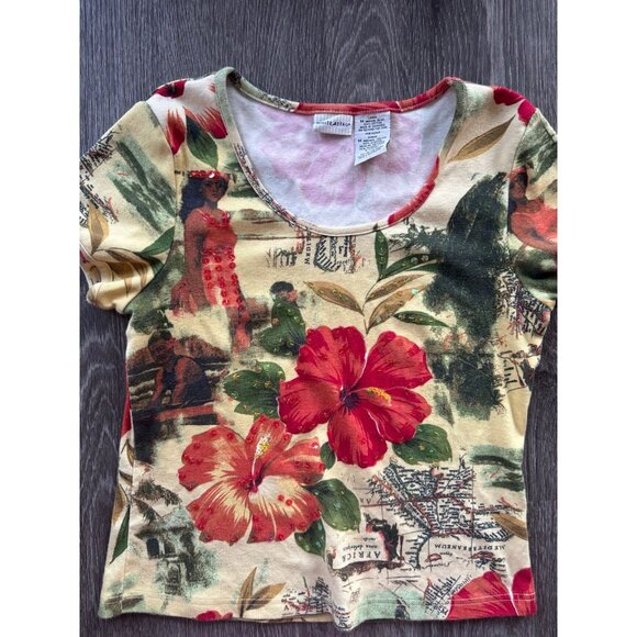 Y2K Floral Tropical Sequin White Stag Top size Medium - Picture 11 of 11